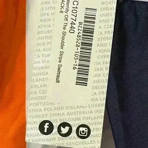 Boohoo Maternity Off Shoulder blue orange white stripped Swimsuit Ruffle NWT 4 - Picture 3 of 5